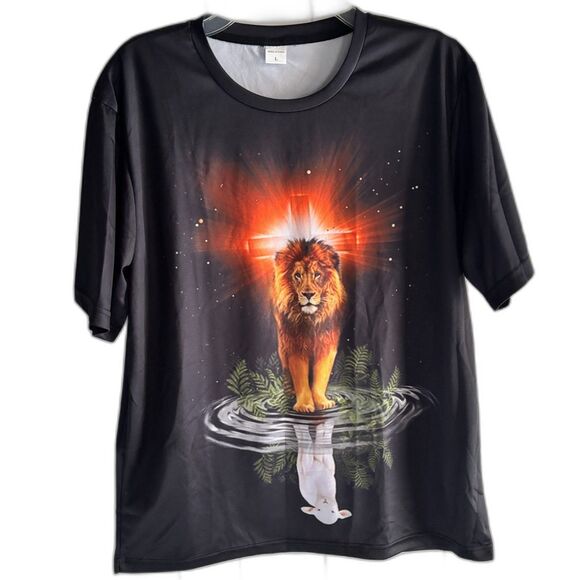 The Lion Of Judah & The Lamb Of God Inspirational Front & Back Design Men's L #F - Picture 1 of 4